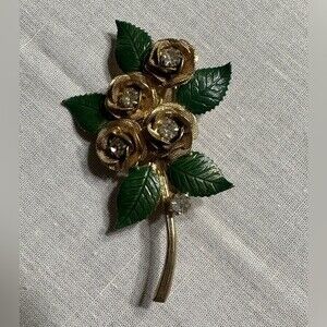 Vintage Signed Hobe Flower Mesh Gold tone Rose Brooch Pin